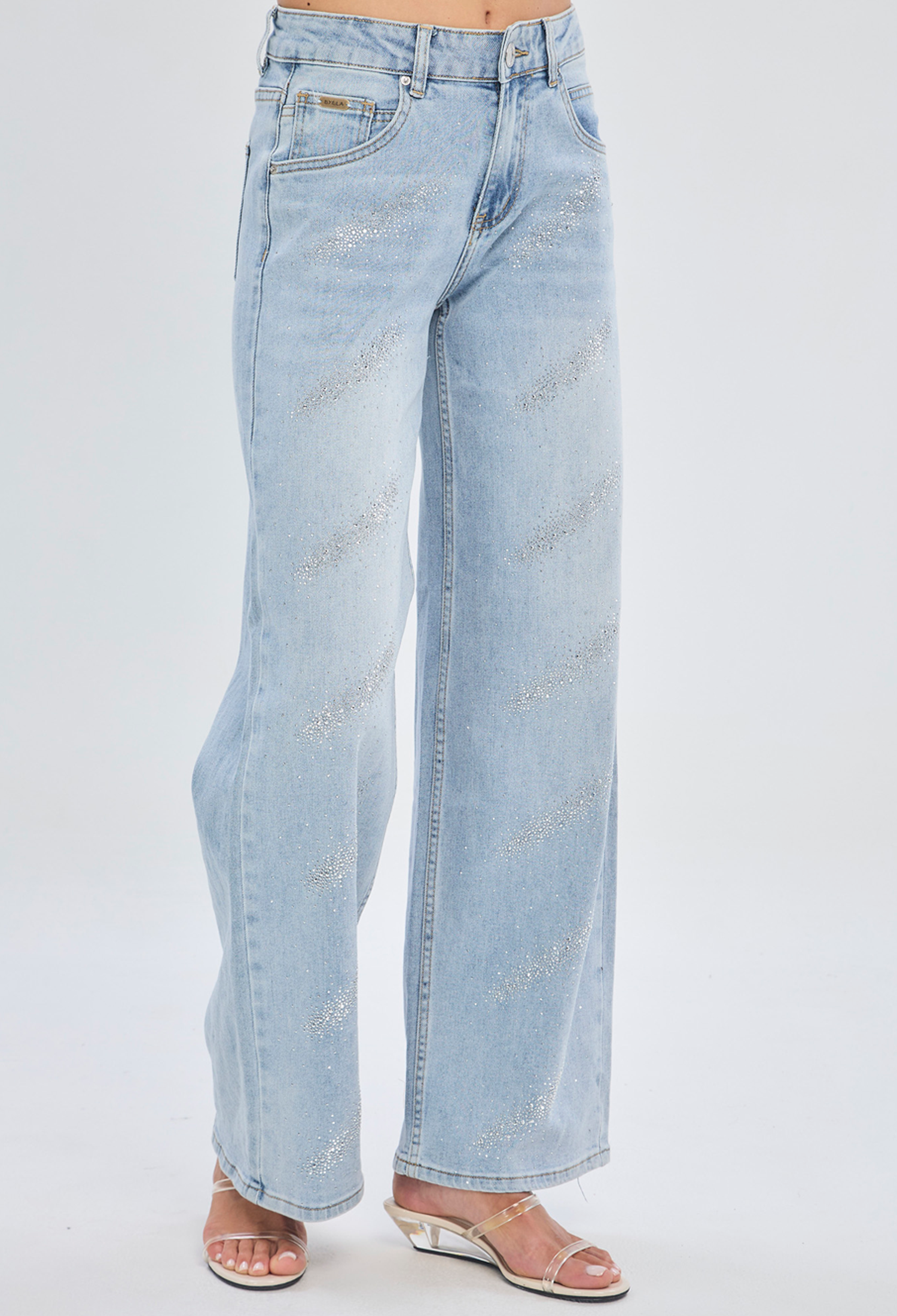 Jean wide leg azul tiro medio en algodón premium para mujer - vista 3