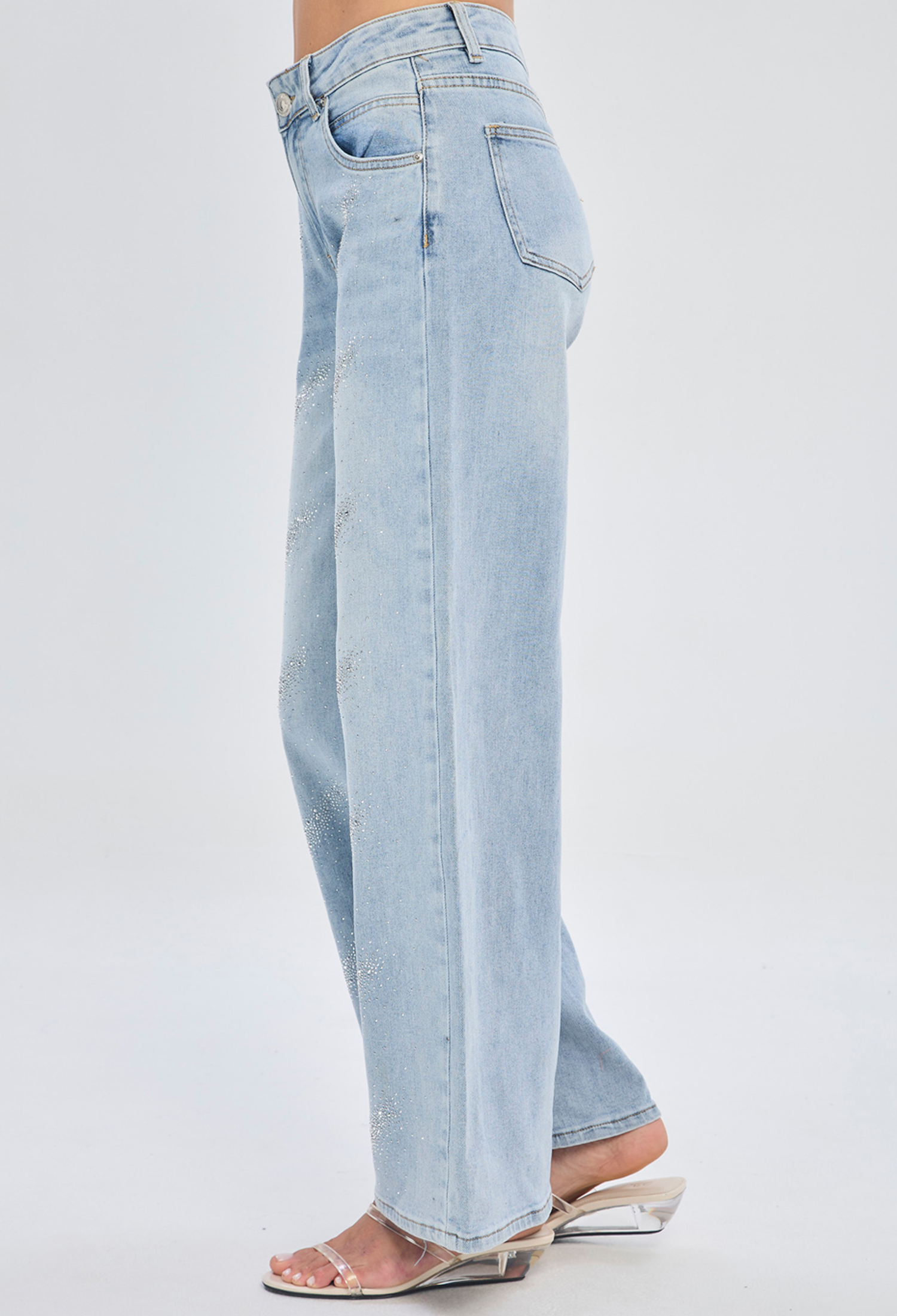 Jean wide leg azul tiro medio en algodón premium para mujer - vista 4