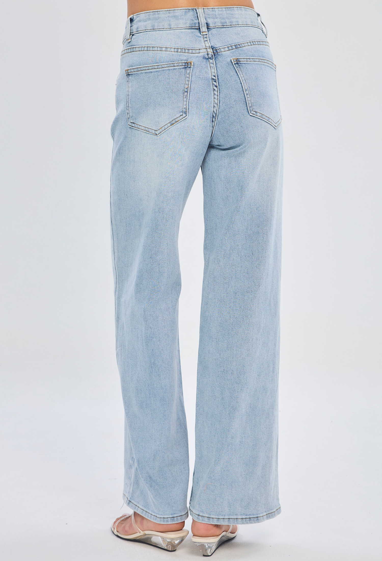 Jean wide leg azul tiro medio en algodón premium para mujer - vista 5