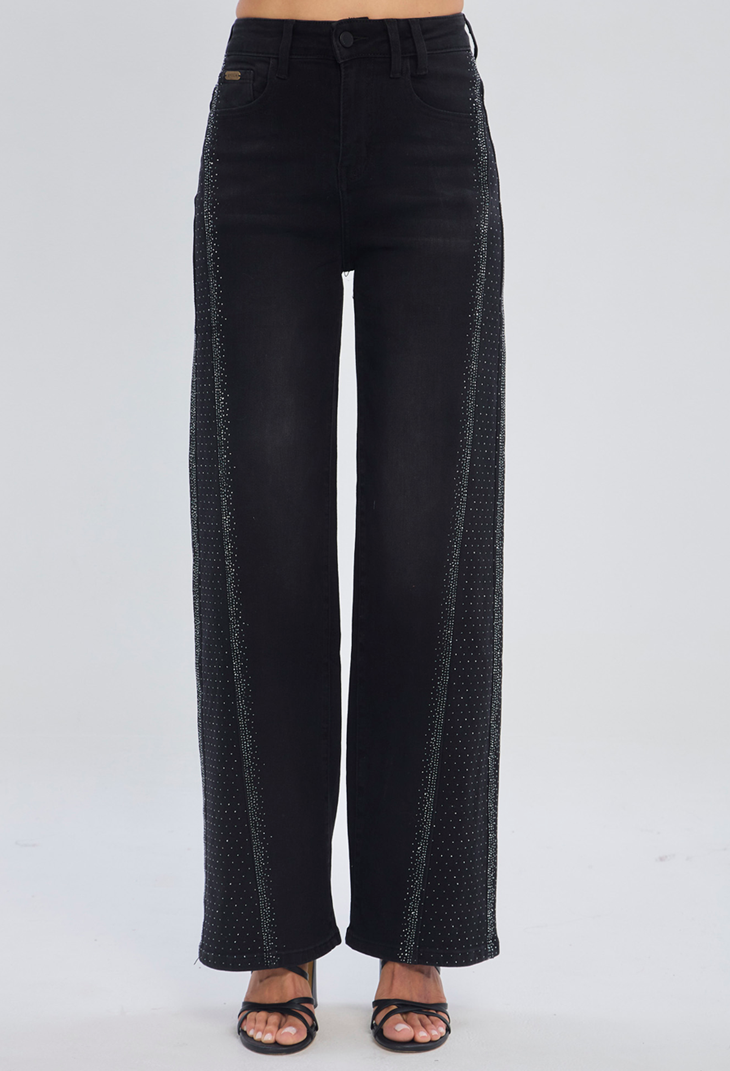 Jean recto negro tiro alto esencial en algodón con elastano para mujer - vista 2