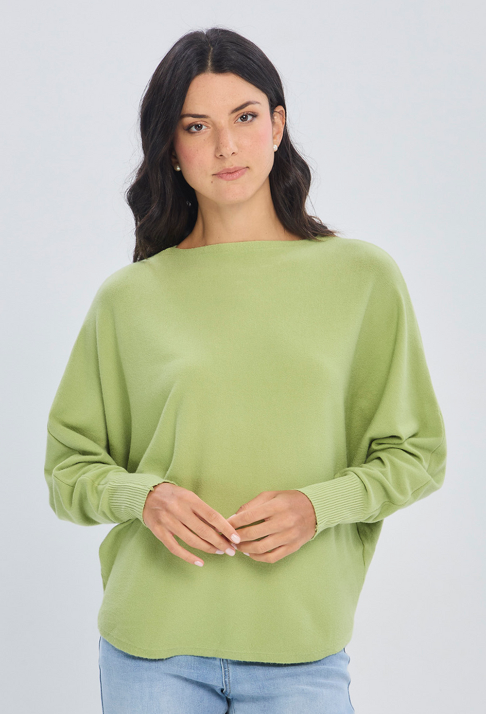 Blusa tejida verde textura punto en viscosa y poliamida para mujer