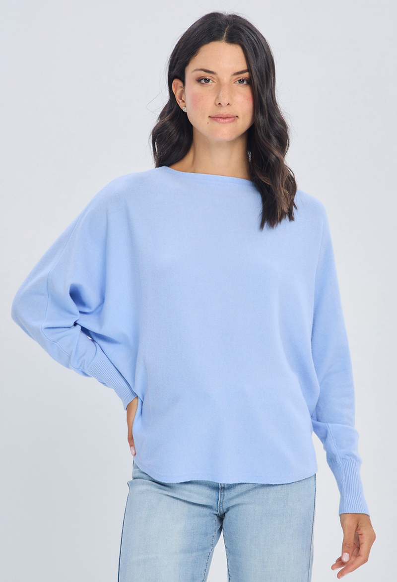 Blusa tejida azul cuello amplio en viscosa y poliamida para mujer - vista 2