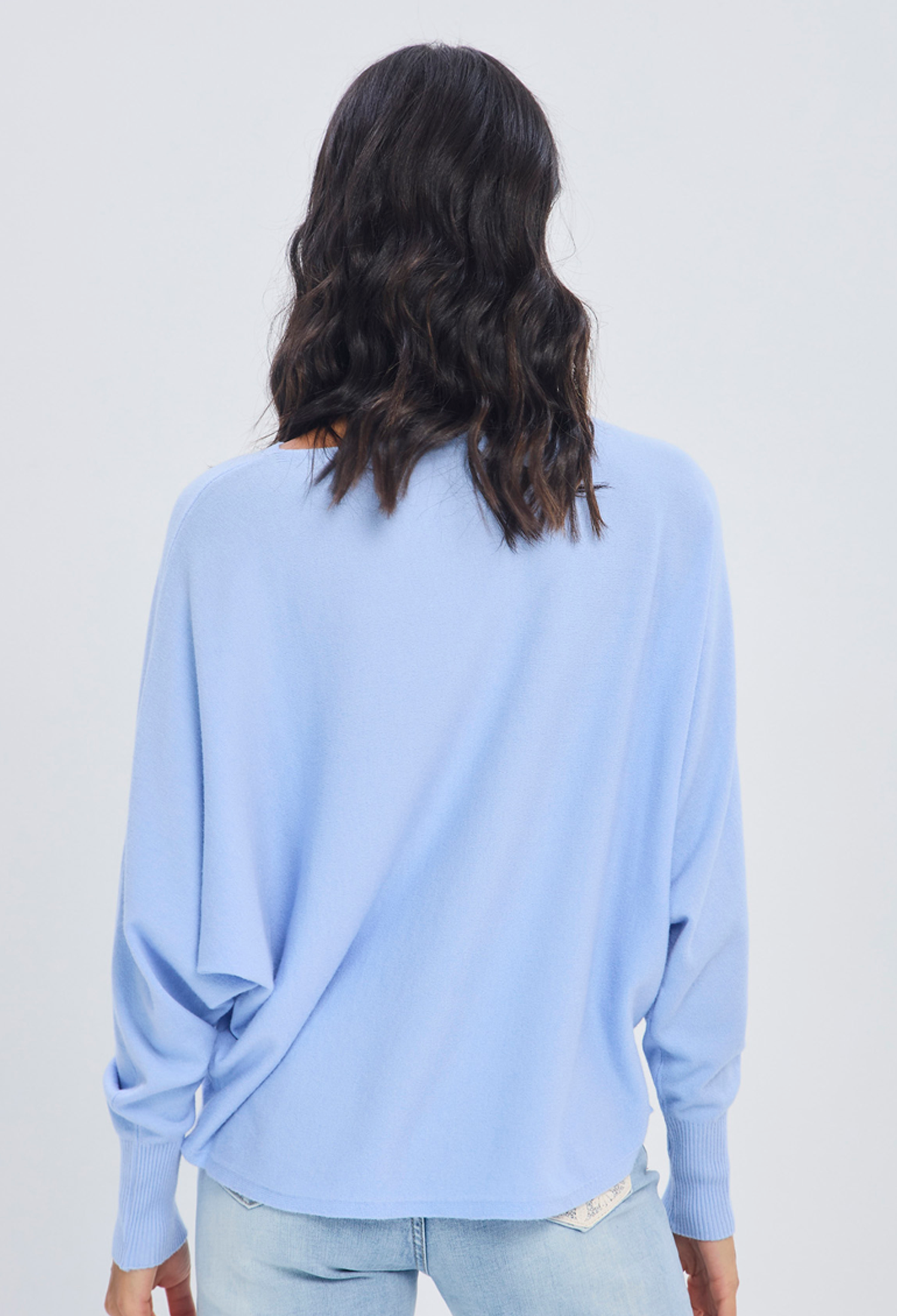 Blusa tejida azul cuello amplio en viscosa y poliamida para mujer - vista 4