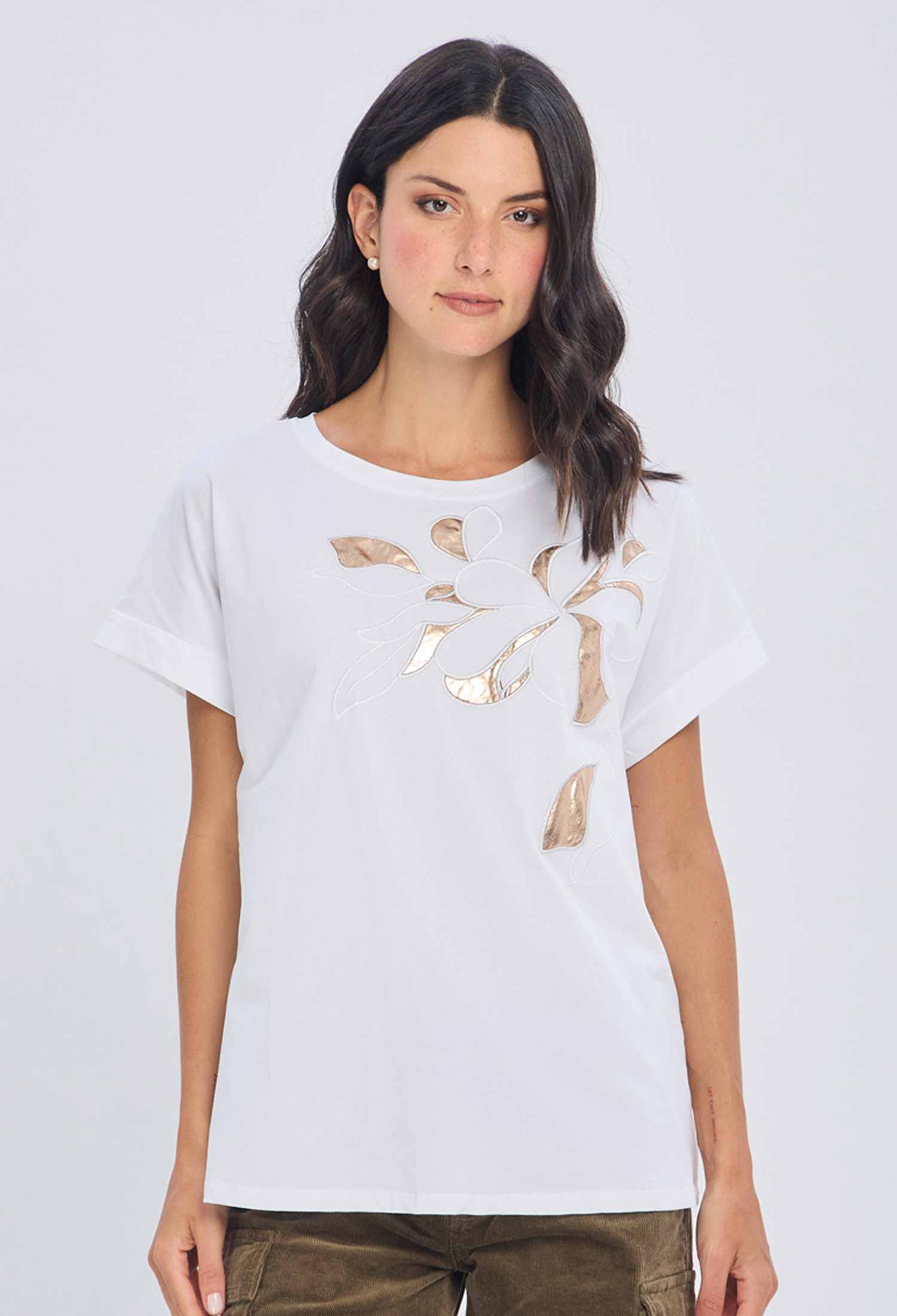 Blusa blanca algodón elástica básica premium para mujer