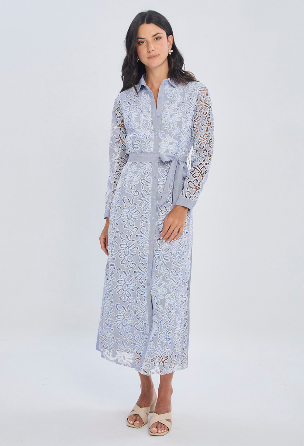 Vestido midi azul estructurado bicolor con forro en algodón para mujer