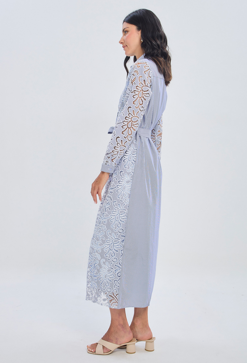 Vestido midi azul estructurado bicolor con forro en algodón para mujer - vista 2