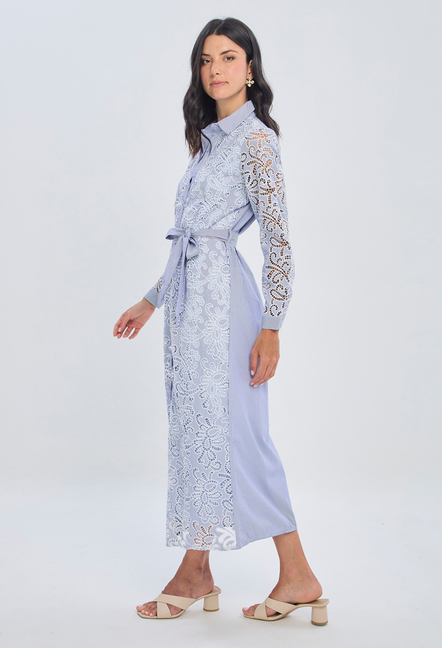 Vestido midi azul estructurado bicolor con forro en algodón para mujer - vista 3