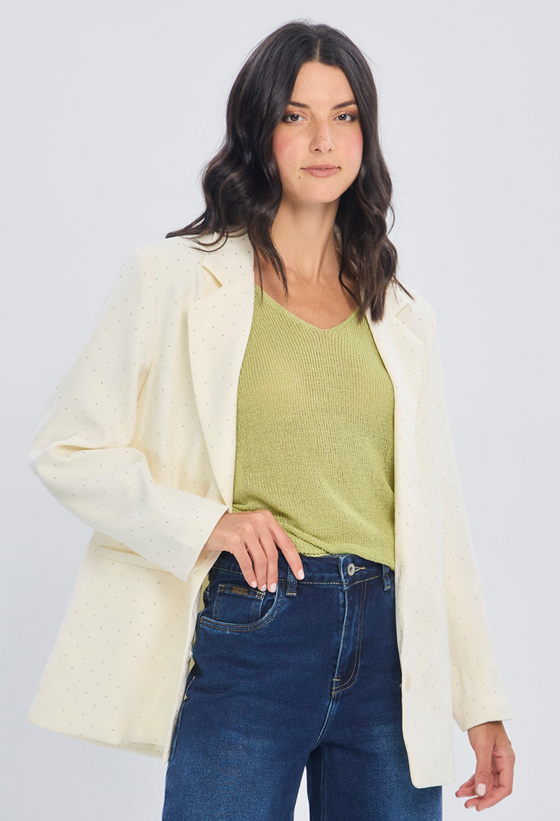 Chaqueta estructurada beige corte recto con forro para mujer silueta definida - vista 2