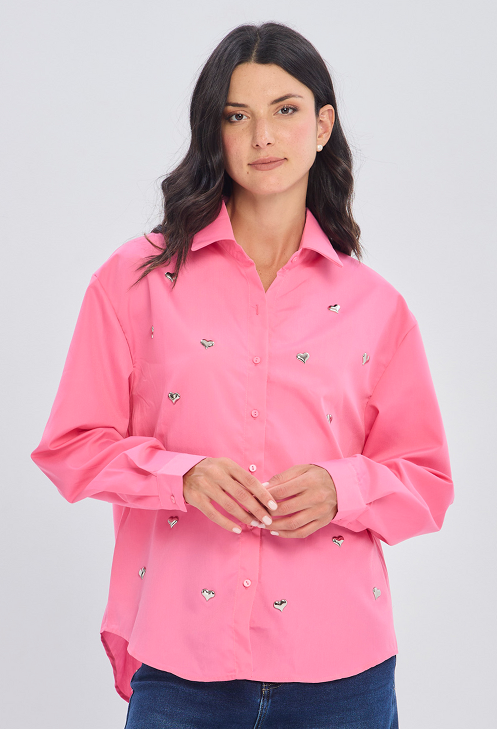 Blusa fluida fucsia cuello drapeado en viscosa para mujer silueta elegante