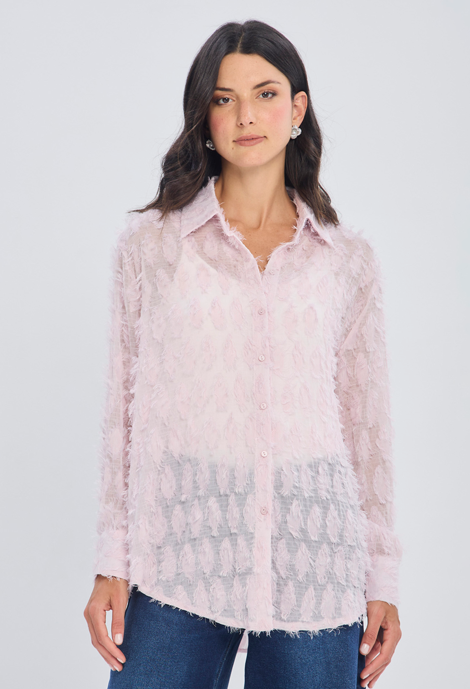 Blusa rosada holgada con largo diferenciado en poliéster para mujer