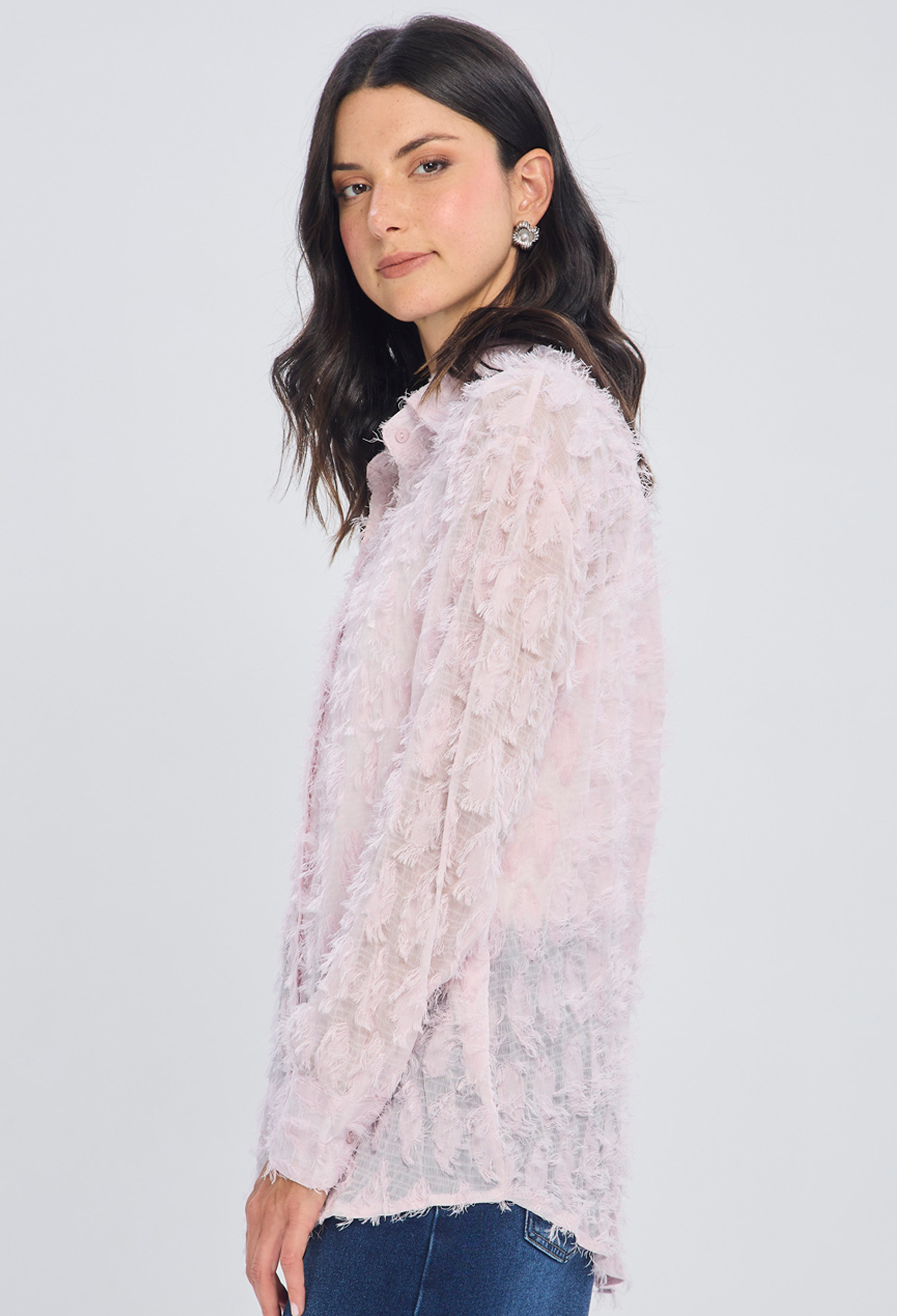 Blusa rosada holgada con largo diferenciado en poliéster para mujer - vista 3