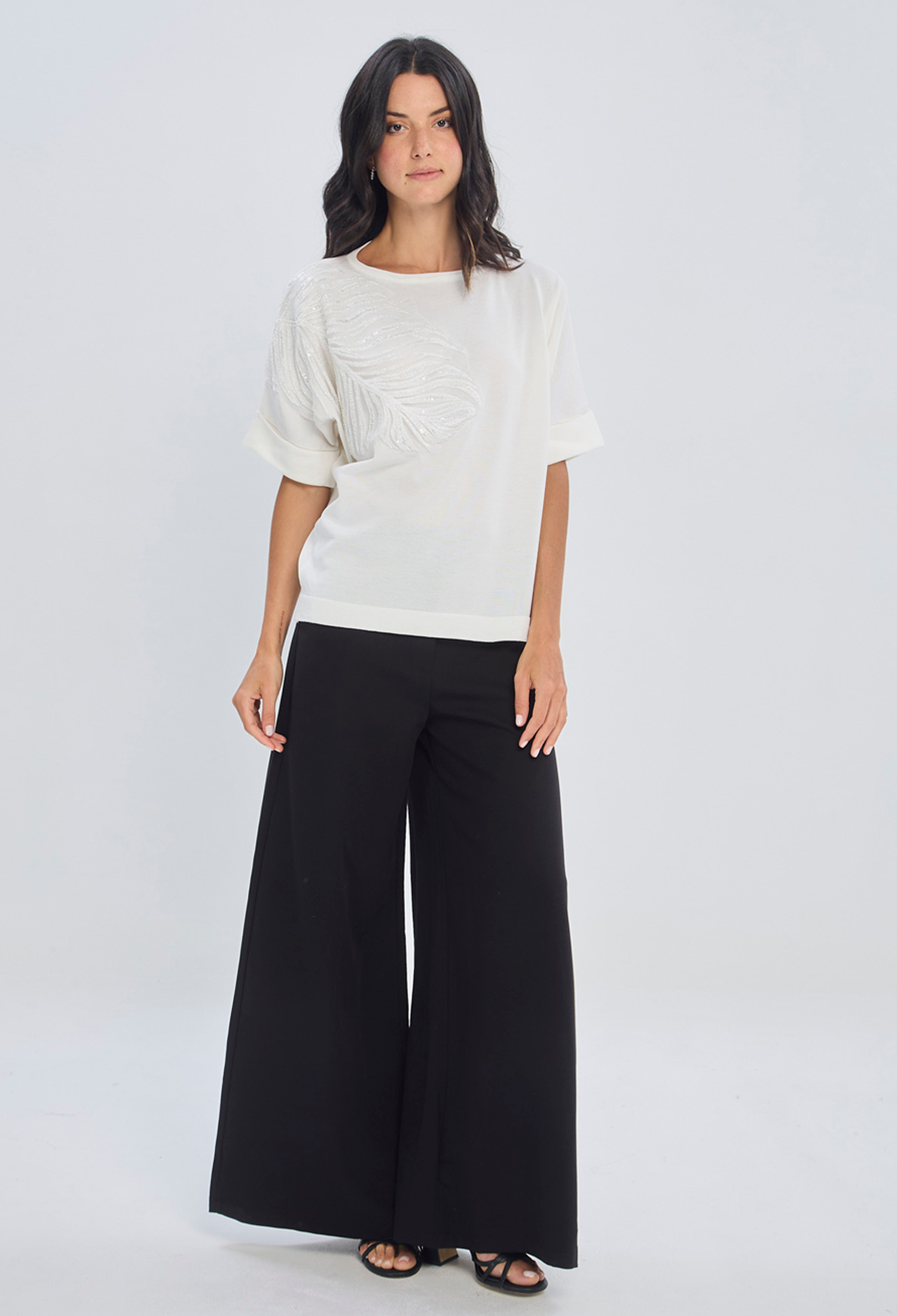 Pantalón recto negro tipo sastre en poliéster y viscosa con elastano para mujer