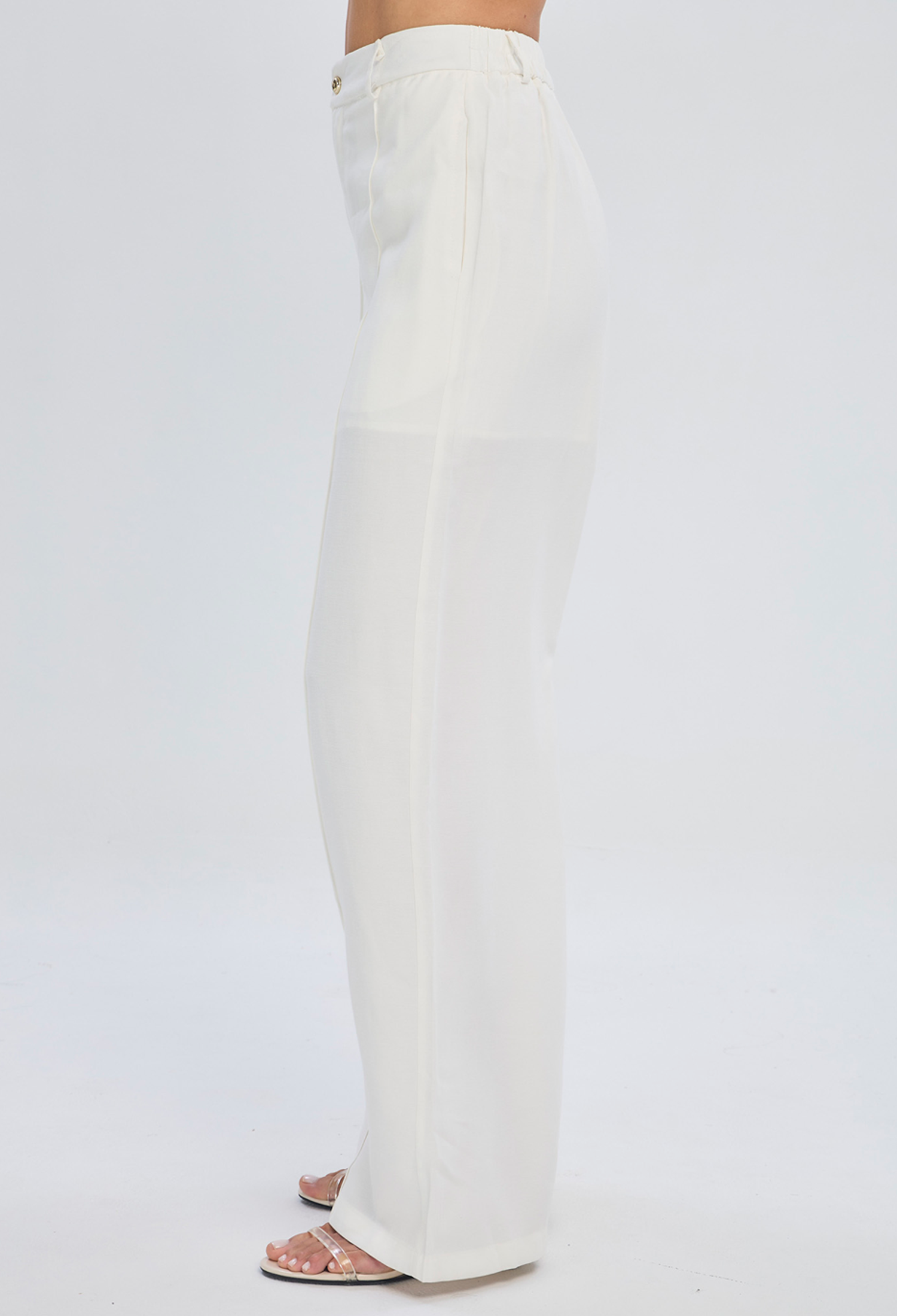 Pantalón wide leg beige fluido en poliéster para mujer silueta alargadora - vista 4