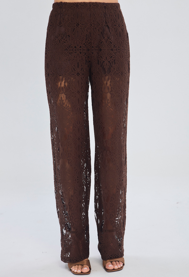 Pantalón fluido café pierna ancha corte sastre en poliamida para mujer - vista 2