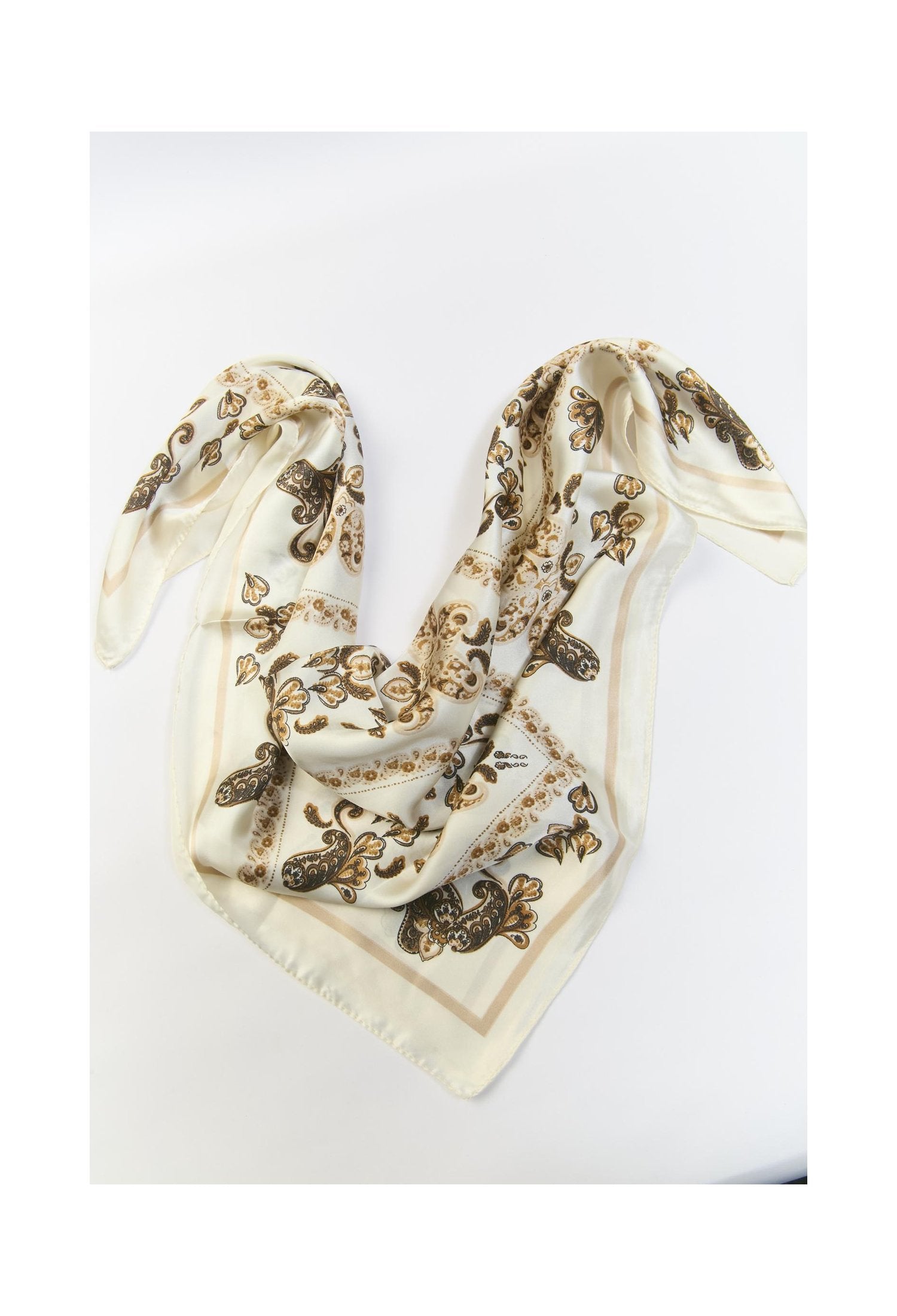 Pañoleta multiuso beige con estampado geométrico
