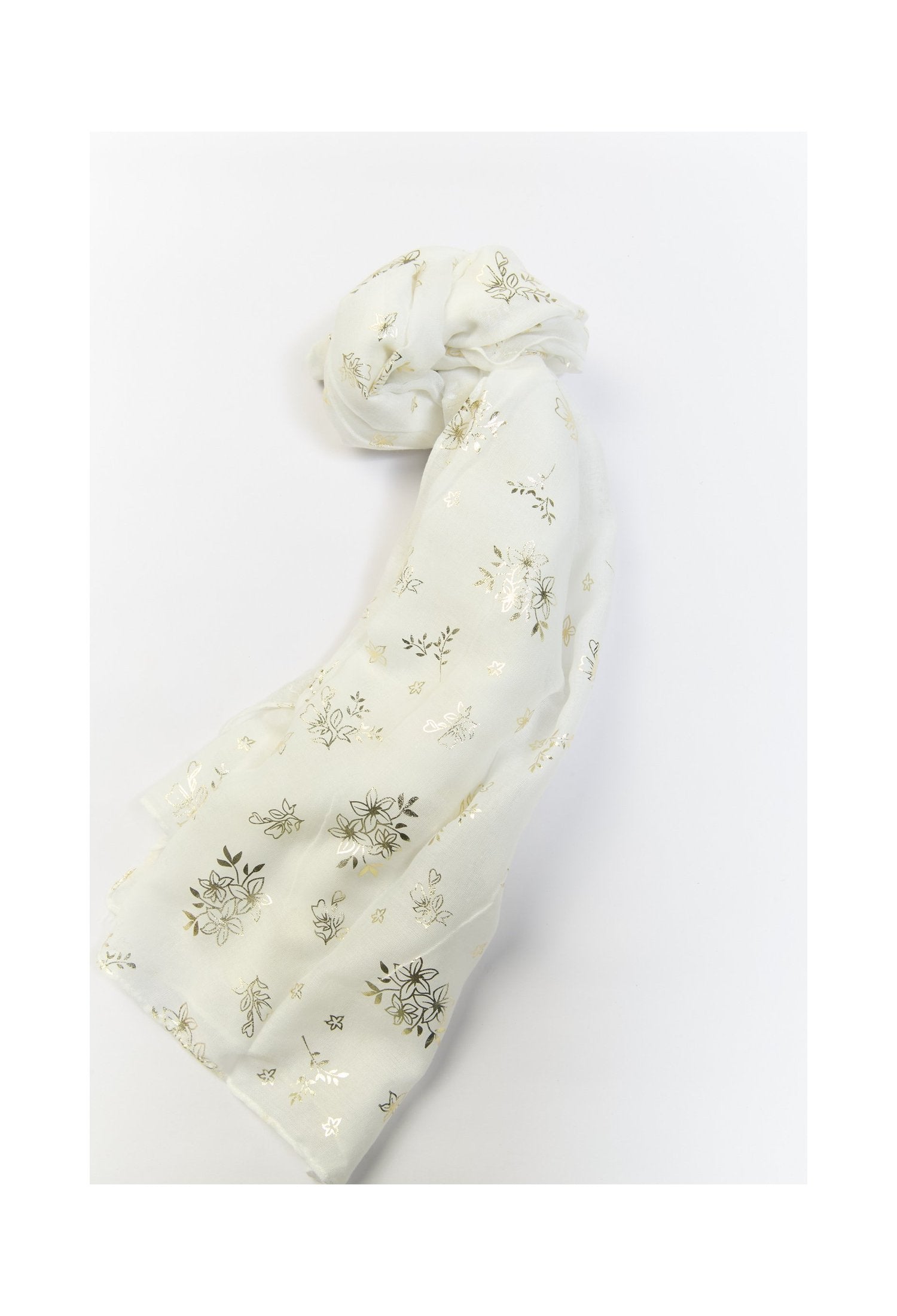 Chalina larga blanca con hilo dorado