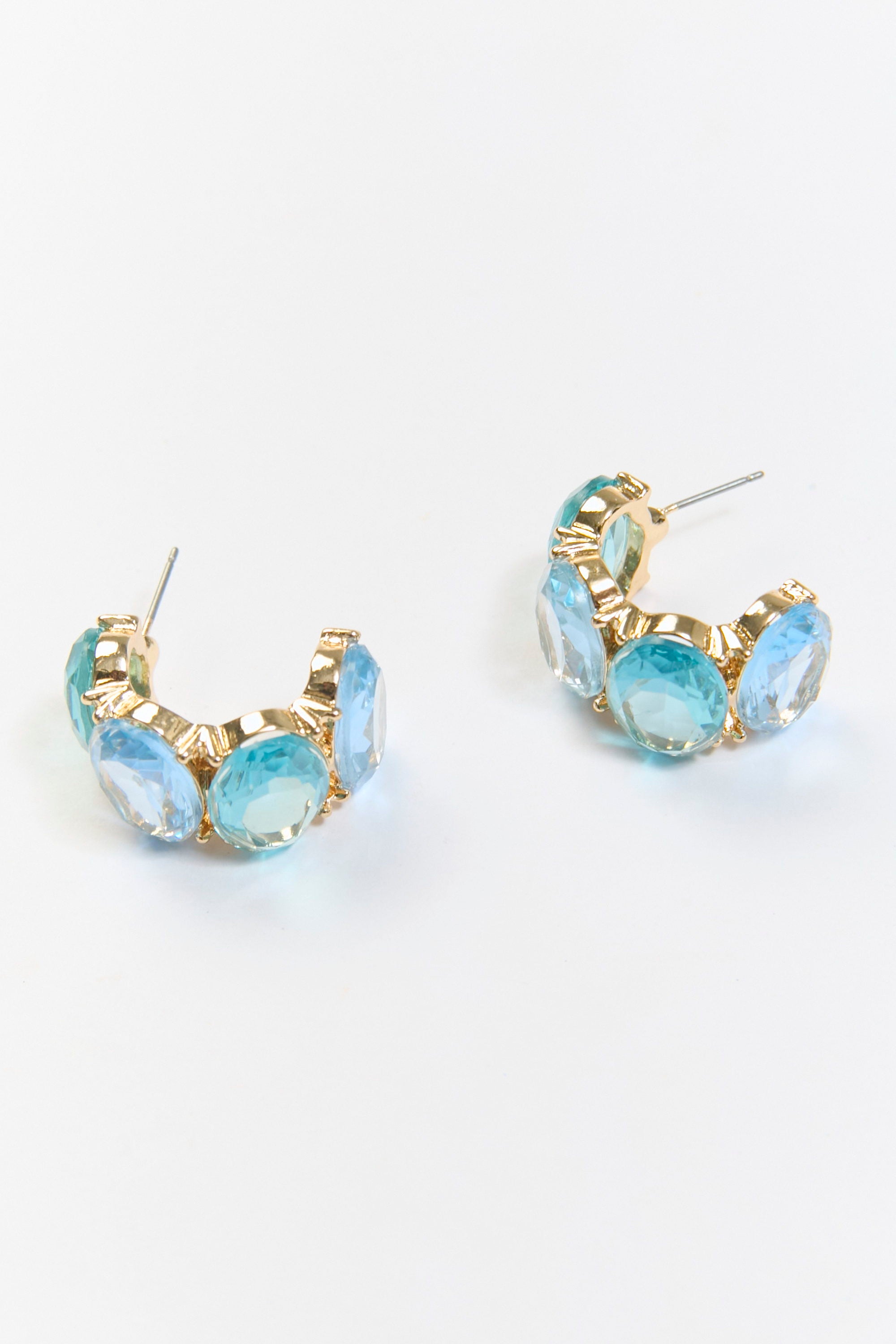Aretes Argolla Abierta Óvalo Cristal Azul BYBLA - vista 2