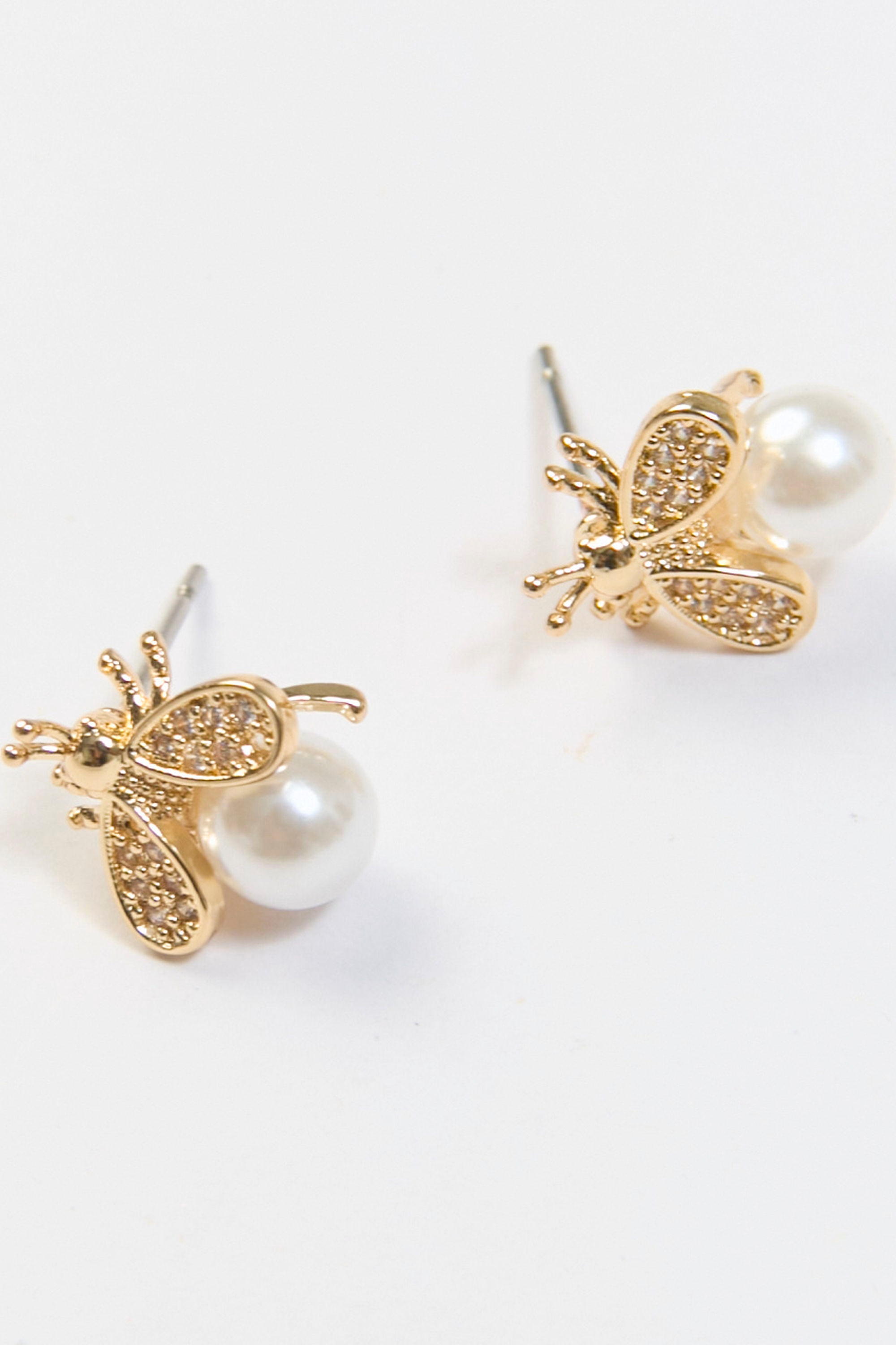 Aretes Abeja Perla Circón Dorados BYBLA - vista 2