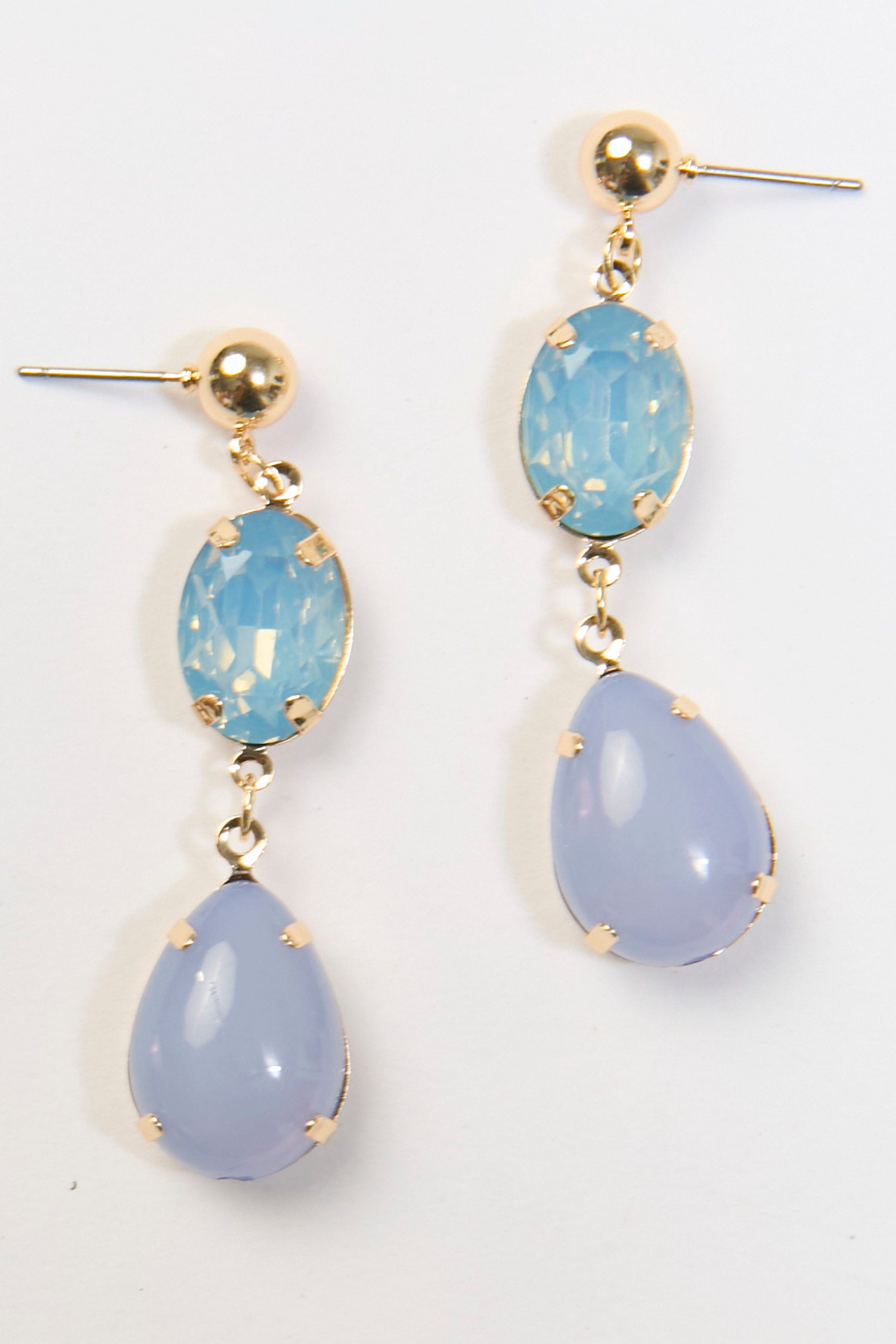 Aretes Colgantes Lágrima Cristal Azul BYBLA