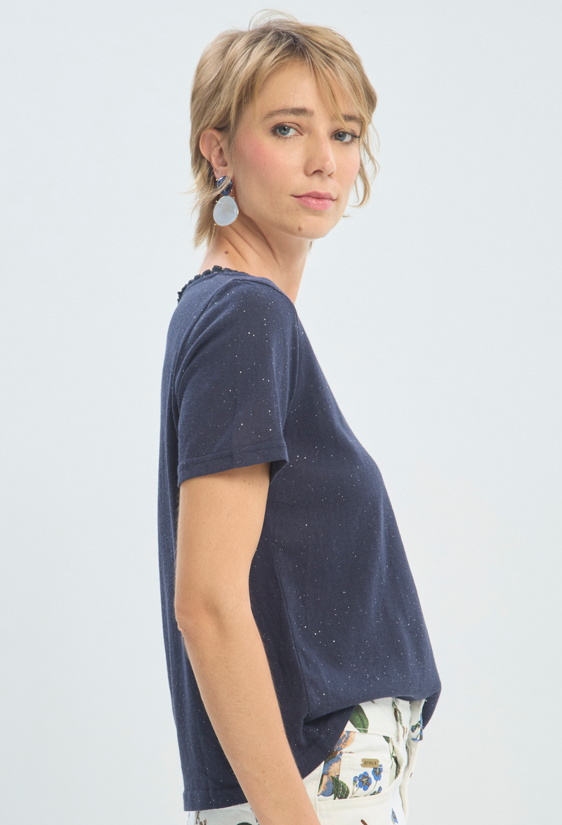 Blusa Manga Corta Azul Marino con Brillo BYBLA - vista 2
