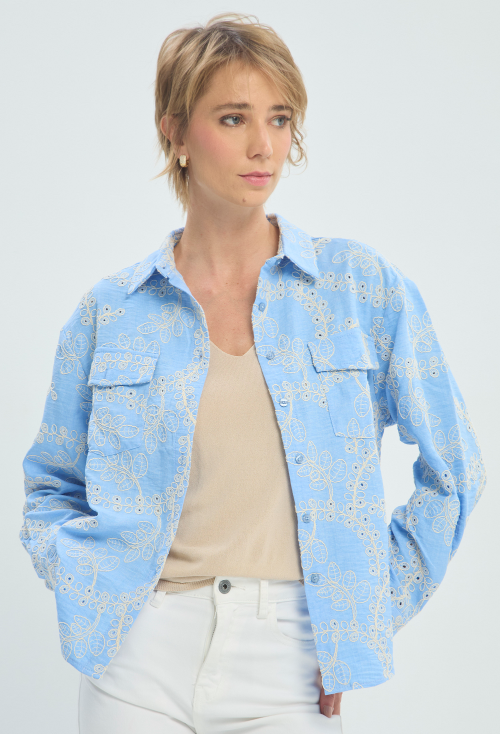Blusa Manga Larga Azul Bordada BYBLA