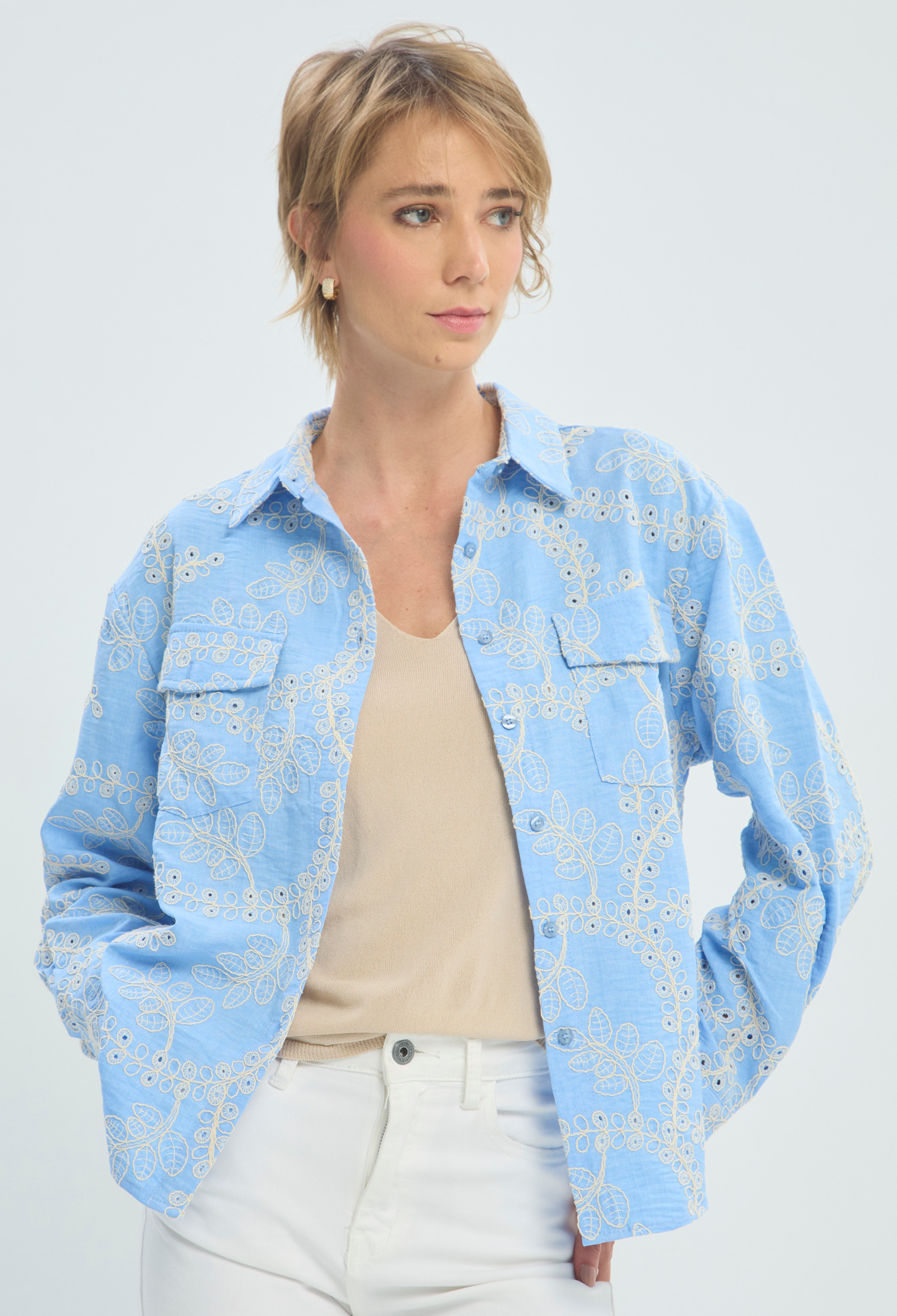 Blusa Manga Larga Azul Bordada BYBLA
