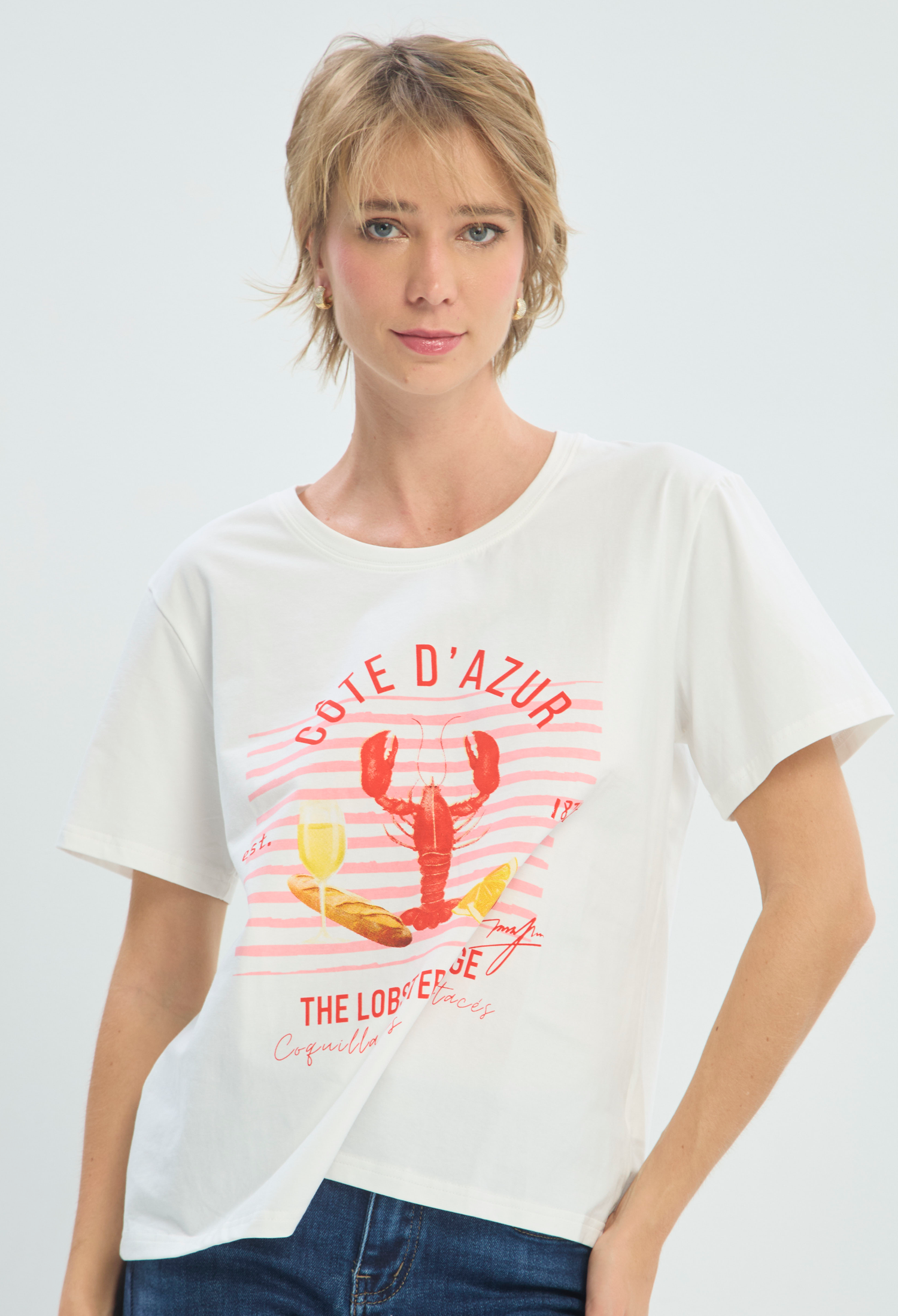 Camiseta Blanca Estampado Côte d'Azur BYBLA