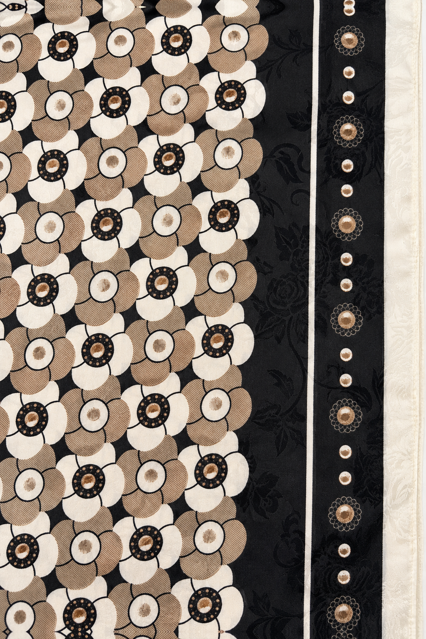 Chalina satinada con estampado de flores retro y borde en contraste - Negros