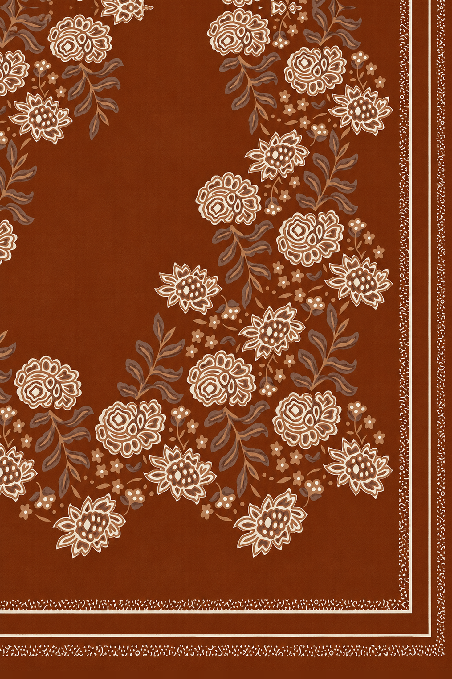Chalina satinada tipo bandana con guirnaldas de flores folk