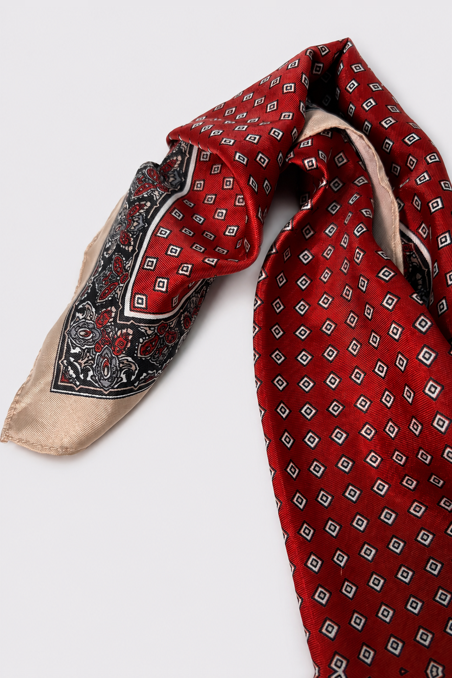 Chalina satinada estilo foulard con mini rombos y borde paisley - Terracotas - vista 2