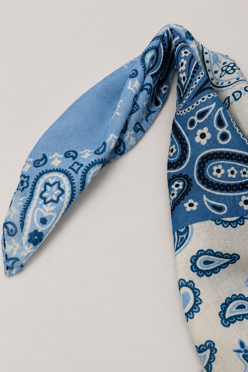 Pañoleta de algodón con estampado bandana patchwork de paisley - Azules - vista 2