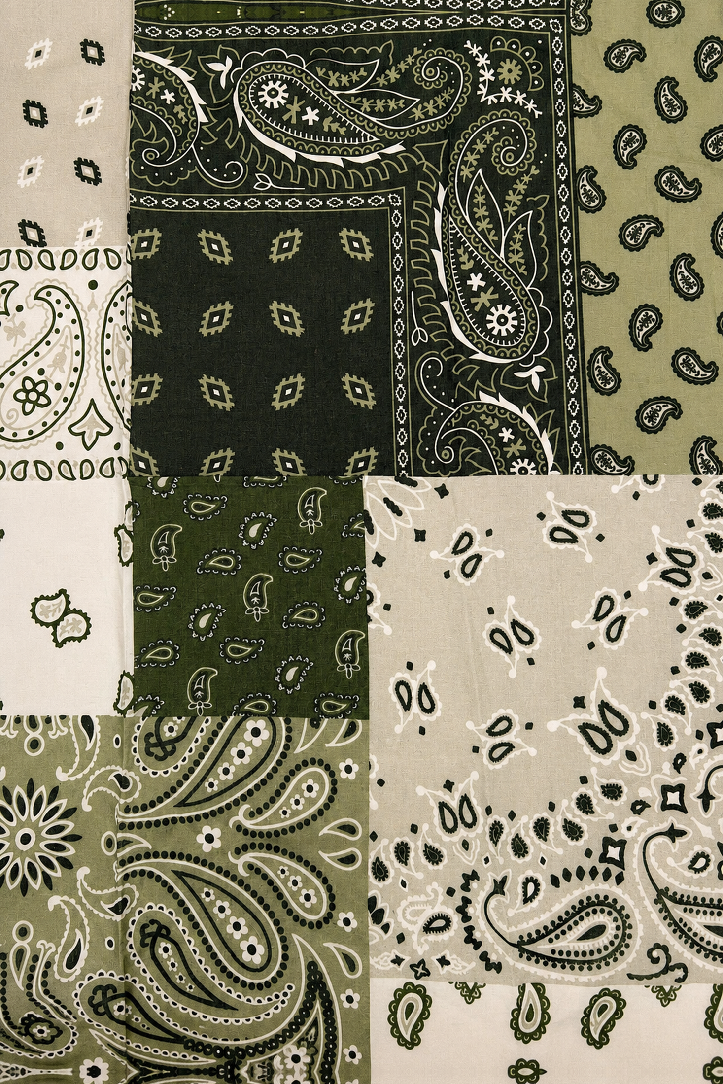 Pañoleta de algodón con estampado bandana patchwork de paisley - Verdes