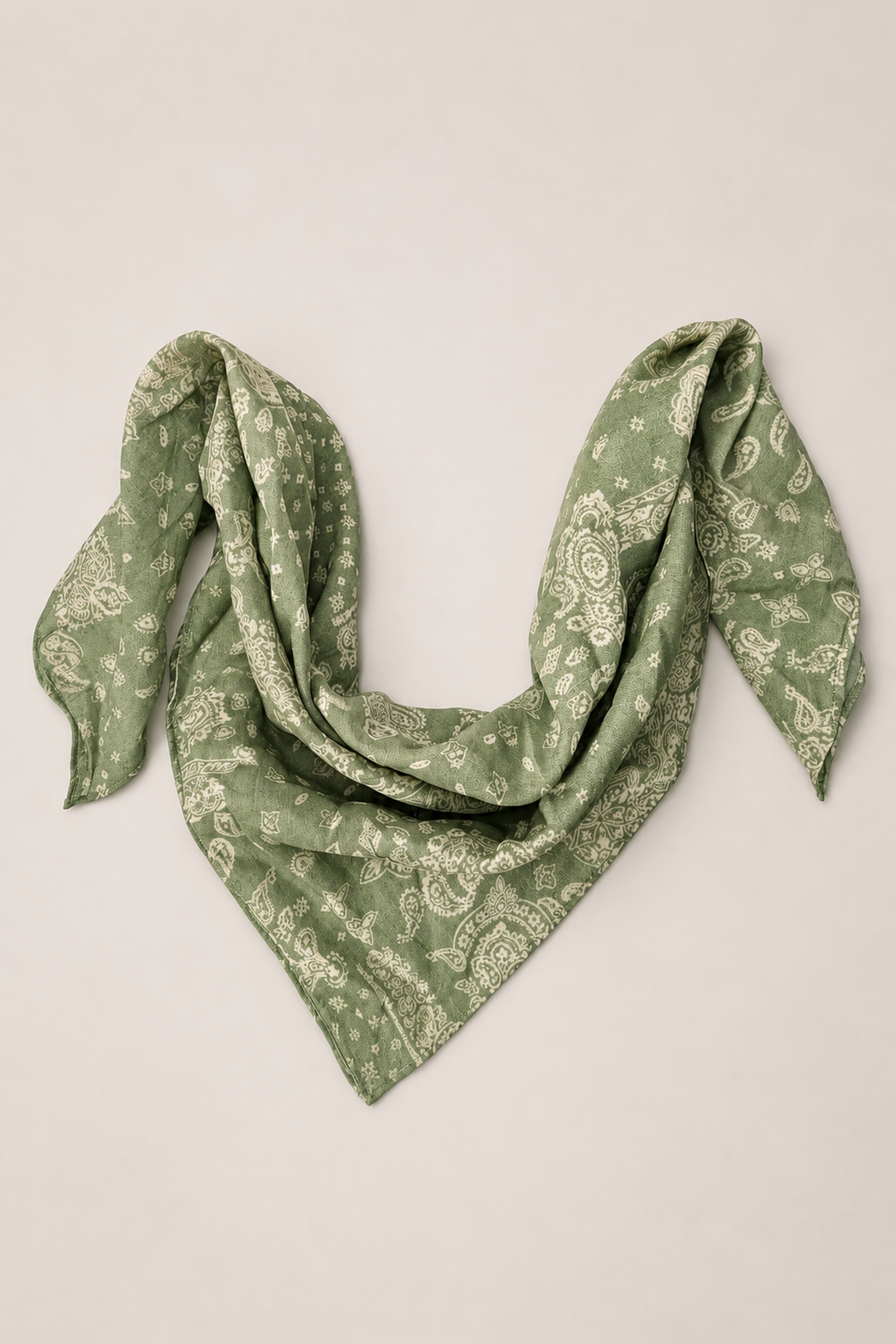 Pañoleta de algodón con estampado paisley tono sobre tono - Verdes