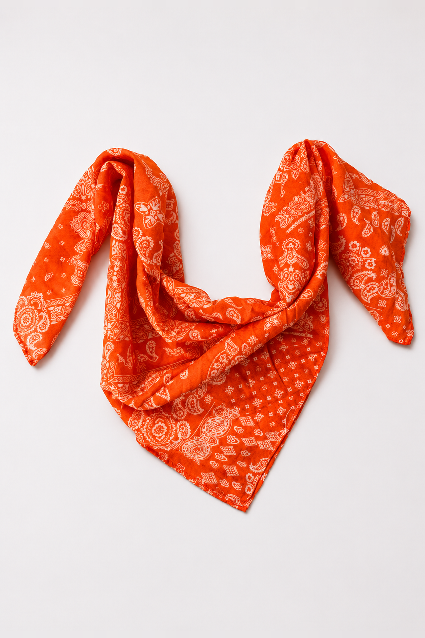 Pañoleta de algodón con estampado paisley tono sobre tono - Naranjas