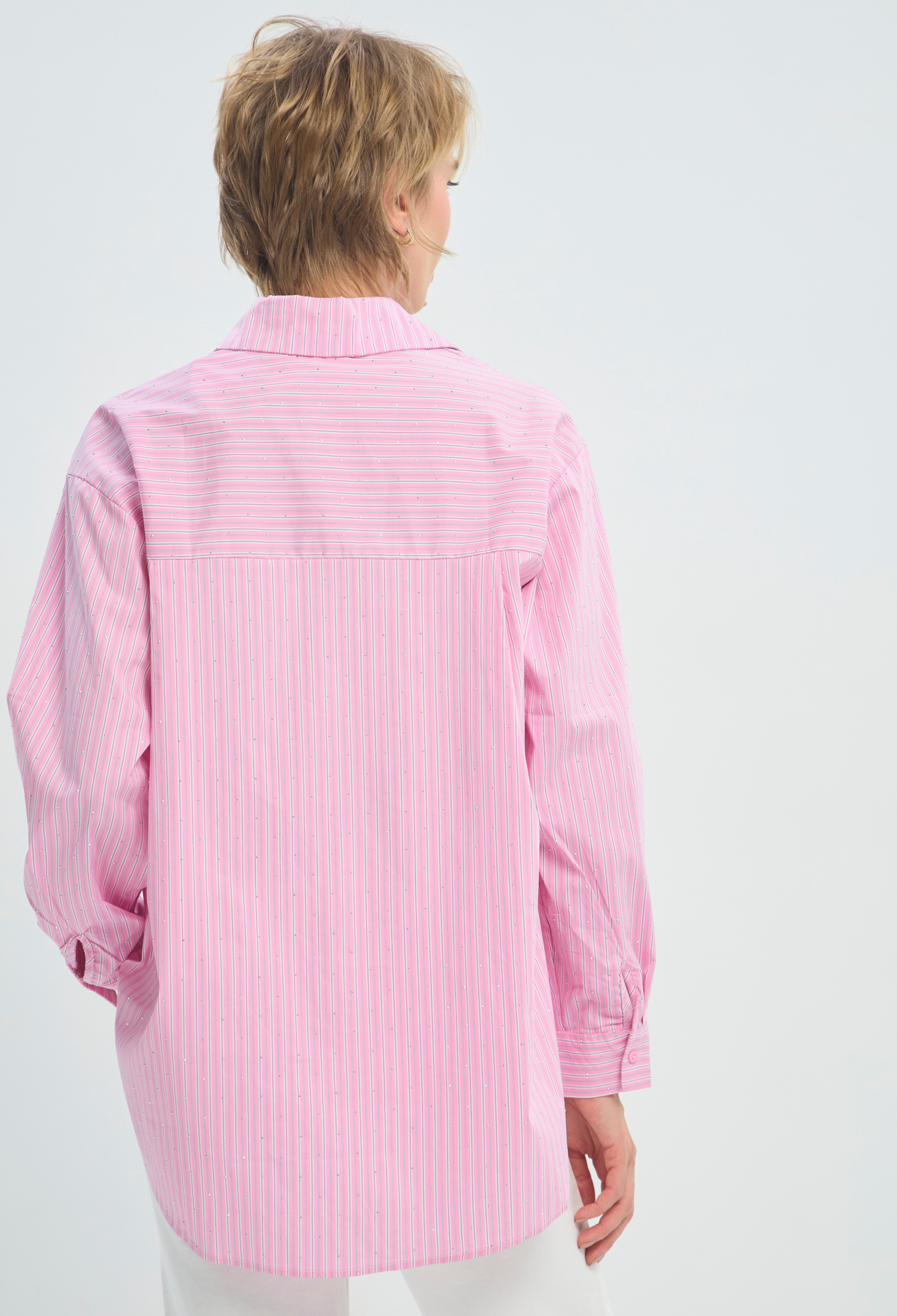 Blusa Manga Larga Rosa a Rayas con Brillo BYBLA - vista 3