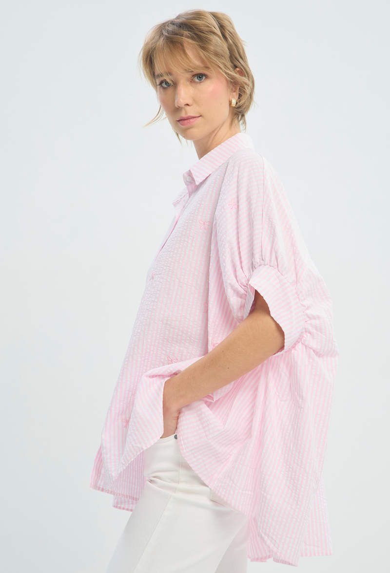 Blusa Manga Corta Rosa a Rayas Bordado Lazos BYBLA - vista 2