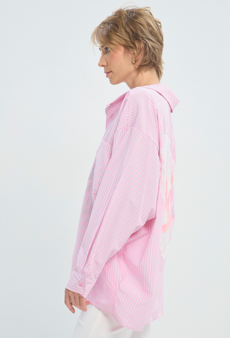 Blusa Manga Larga Rosa a Rayas Oversize BYBLA - vista 2