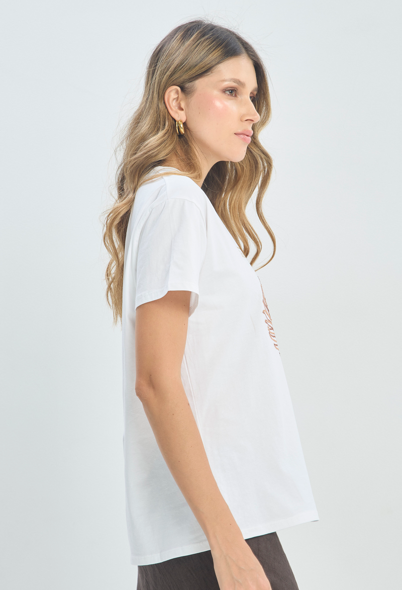 Camiseta Hojas de Lentejuelas Blanca BYBLA - vista 2