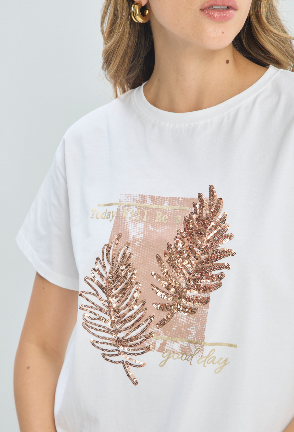 Camiseta Hojas de Lentejuelas Blanca BYBLA - vista 4