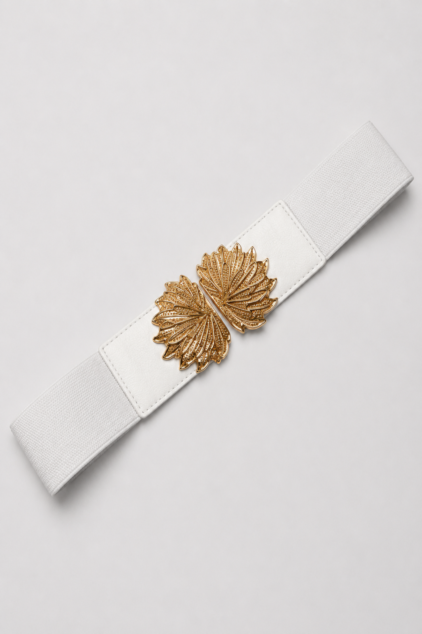 Cinturón elástico con broche de hojas doradas labradas, en dorado y blanco - Blancos