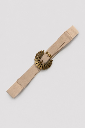 Correa Beige Hebilla Abanico Bronce