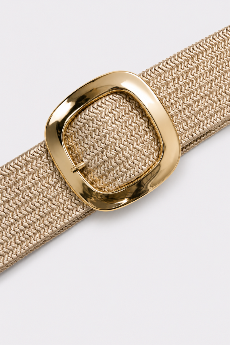 Correa trenzada beige dorado con hebilla cuadrada dorada - vista 2