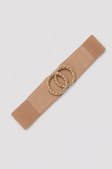 Cinturón Camel Aros Trenzados Dorados