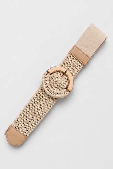 Correa Trenzada Beige Hebilla Dorada