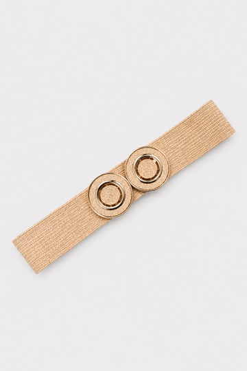 Cinturón Beige Rafia Círculos Dorados