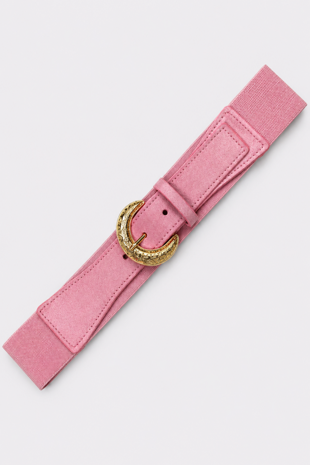 Cinturón elástico rosa claro con hebilla dorada media luna