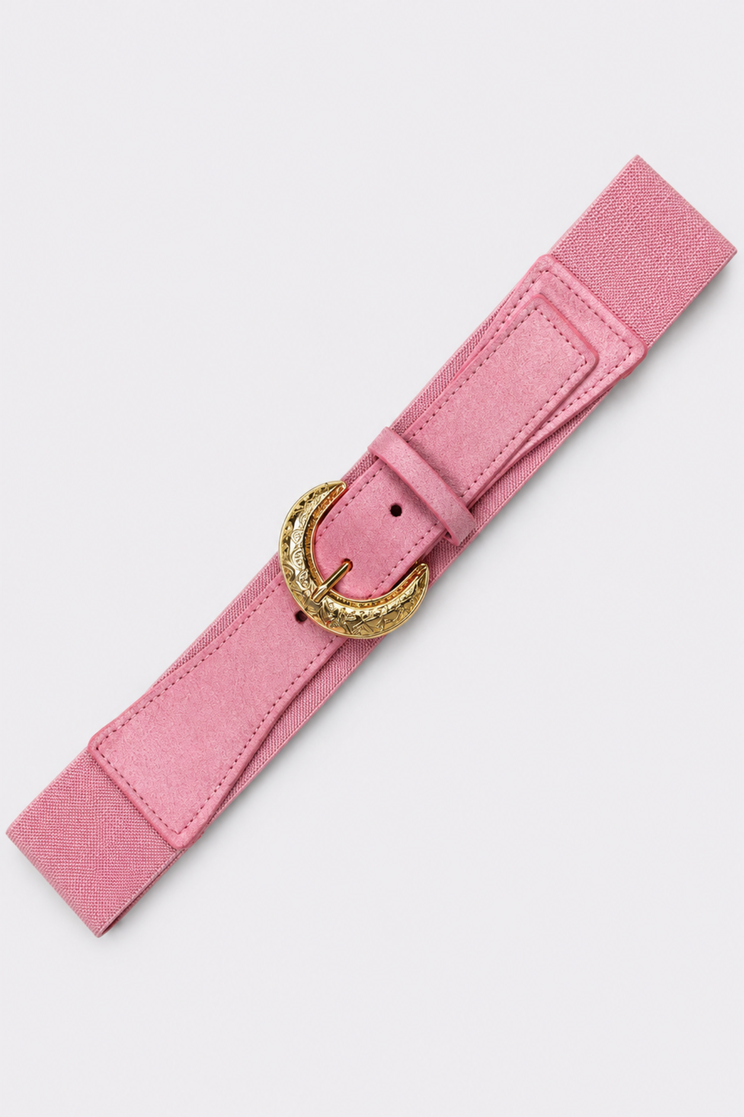 Cinturón elástico rosa claro con hebilla dorada media luna