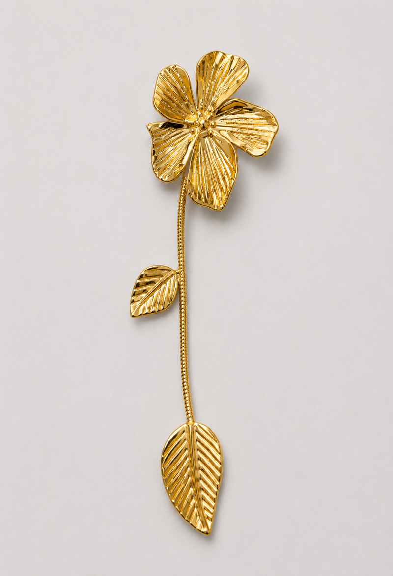Aretes Colgantes Flor y Tallo Dorados BYBLA - vista 2
