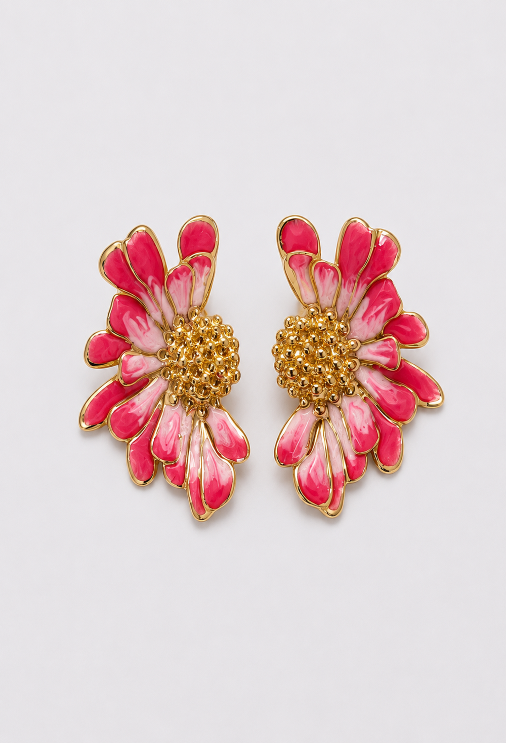 Aretes Flor Margarita Fucsia y Dorado BYBLA