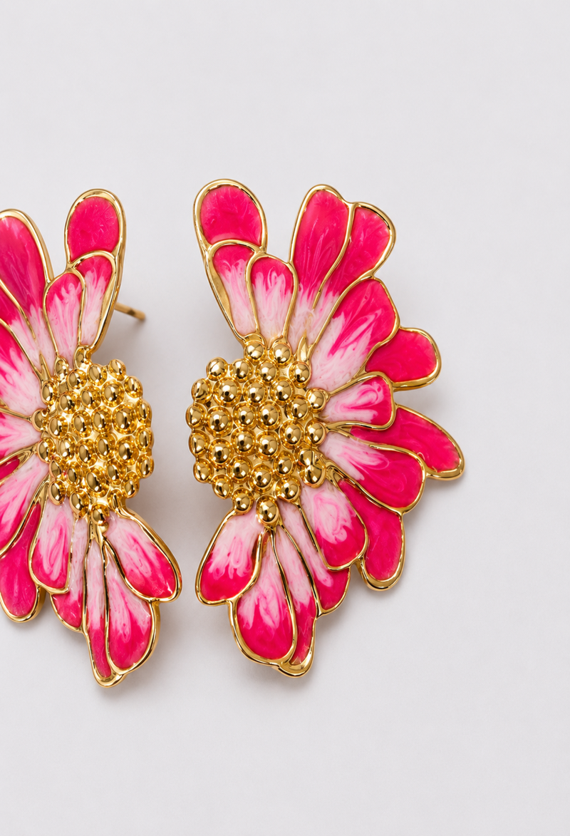 Aretes Flor Margarita Fucsia y Dorado BYBLA - vista 2